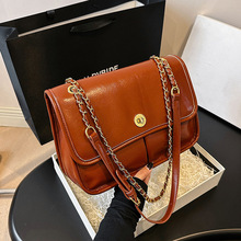纯色质感简约复古链条单肩包包女2024春季新款百搭ins斜挎小方包