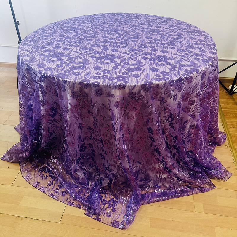 Purple Flower Leaf Sequin Embroider Tablecloth Wedding Banquet Hotel Table Decoration Wedding Scene Exquisite Layout Supplies