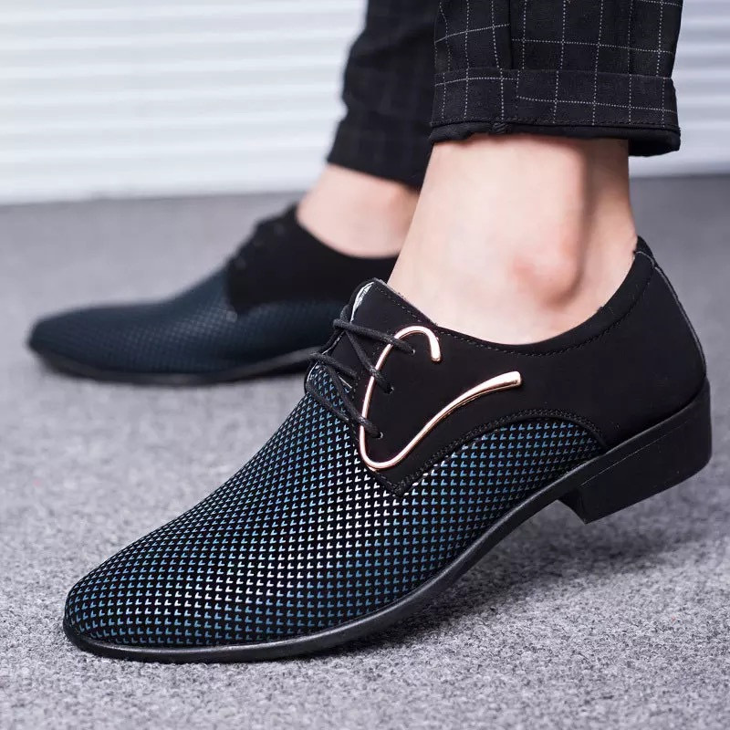Men's Pointed Leather Shoes Blue