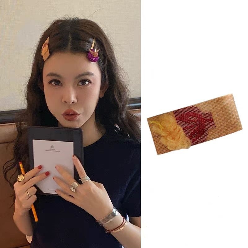 韓国風レトロローズフラワーヘアピンスクエアクリップ前髪サイドクリップ高価値女性ヘアアクセサリーフレンチスーパーフェアリーヘアアクセサリー|undefined