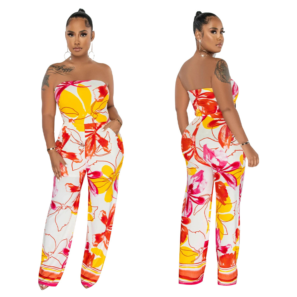 K10421 transfronteriza de Europa y América ropa de mujer AliExpress Amazon 2023 nuevo sin mangas sexy tubo superior impreso mono