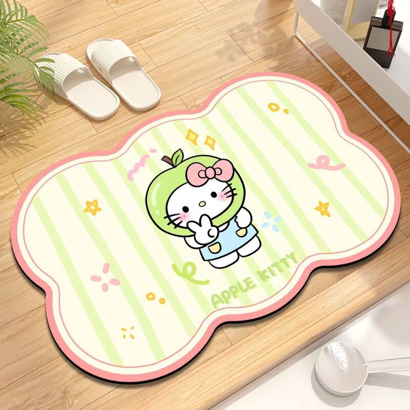 卡通苹果凯蒂猫硅藻泥地垫家用卫生间浴室门口异形吸水防滑脚垫|undefined
