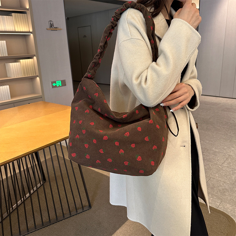 Bolsa de ombro morango na moda feminina elegante mala de trabalho_voghion.com