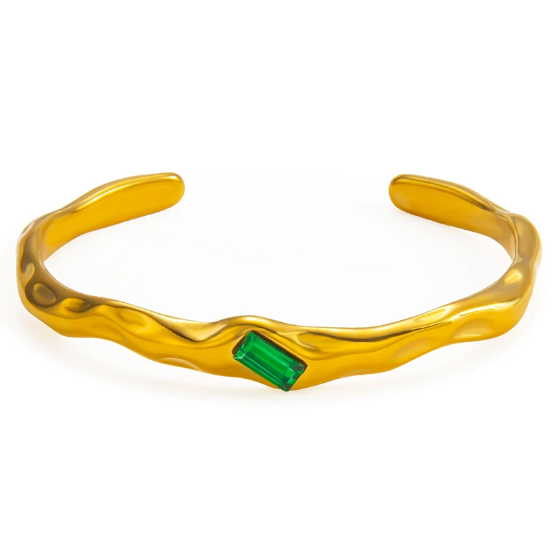 Браслет из emerald натурального камня, цепь из нержавеющей стали, европейский стиль, 18 карат, простой и элегантный дизайн, стиль легкой роскоши