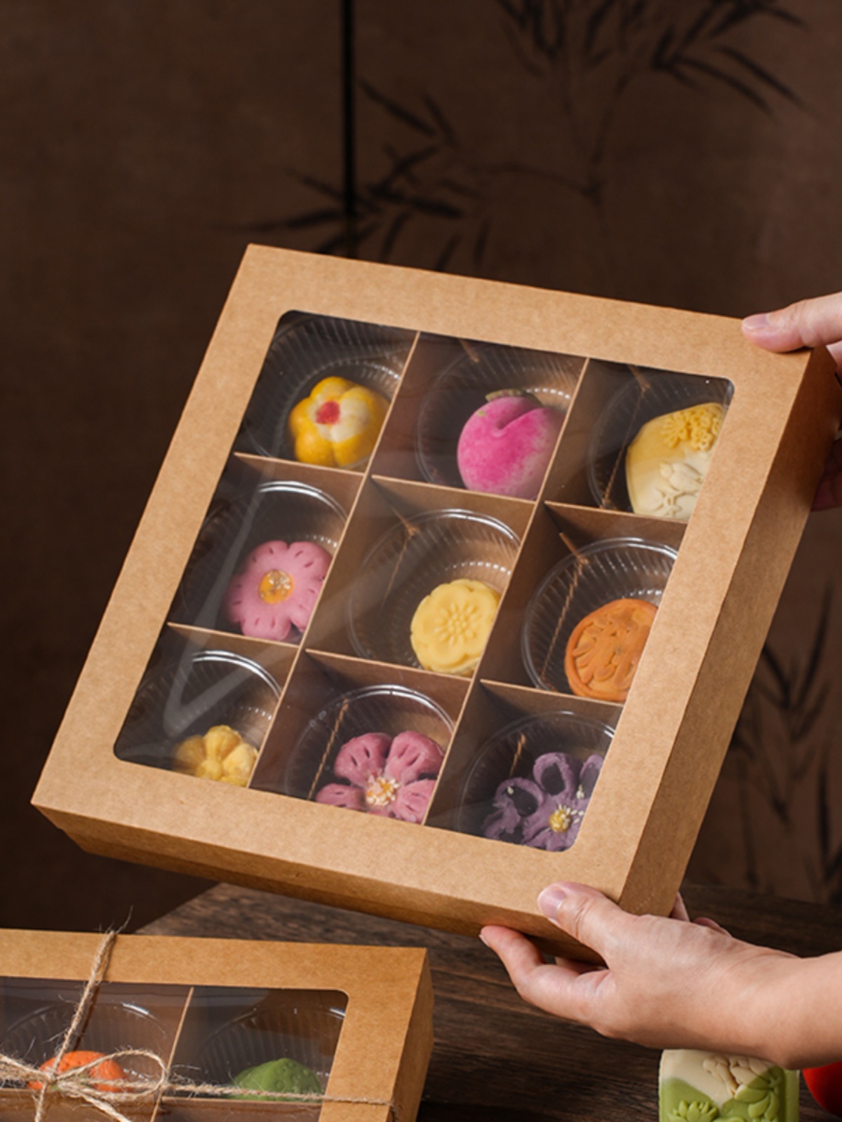 Caja de pastel de luna roja Jiugongji caja de regalo transparente pasteles chinos postre pastel de punto occidental caja de regalo de dulces