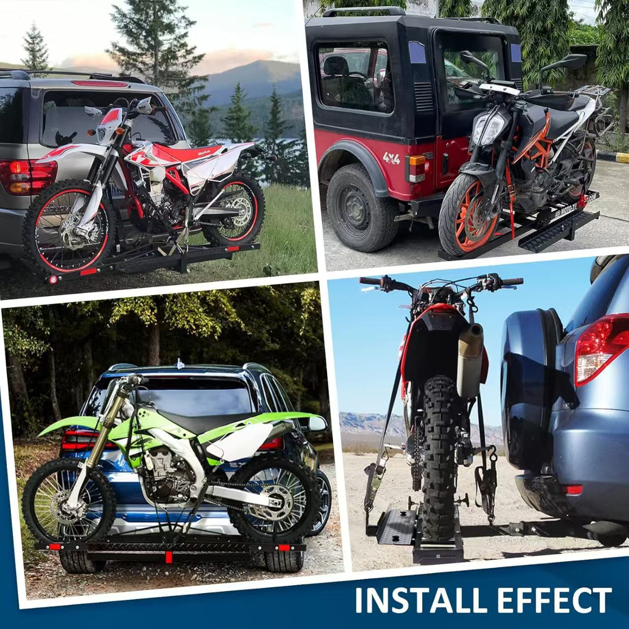 Rear Hitch Mount Motorcycle Carrier for Installation on the Rear of the Vehicle