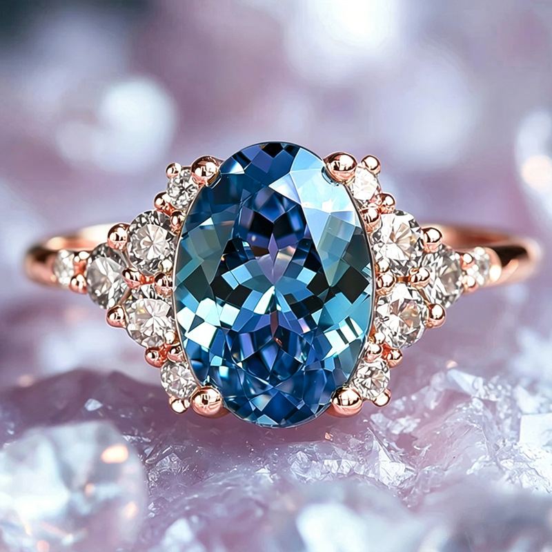 Cao Shi's Light Luxury Ocean-style Imitation Sapphire Transparent Ring, Manufacturer Wholesale, New Model,_voghion.com