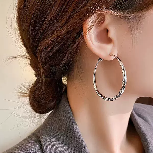 2026 New Style High-End Elegant Hoop Earrings for Women, European and American Exaggerated Minimalist Cool Style Niche Earrings