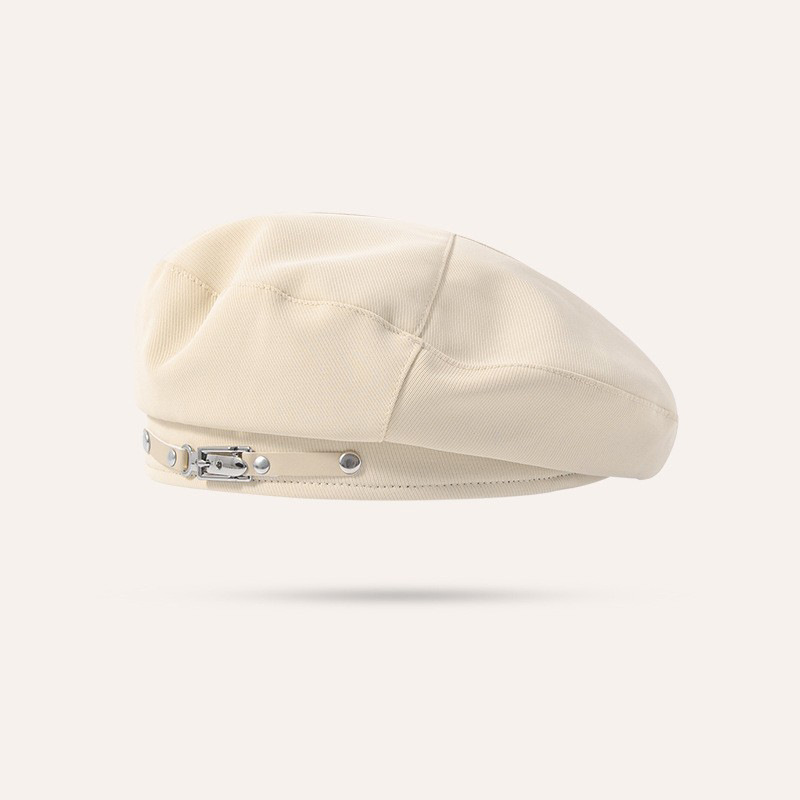 Botón de metal boina negra mujer primavera y otoño cara pequeña sombrero octogonal sombrero invierno retró retró retrospectiva pintor sombrero