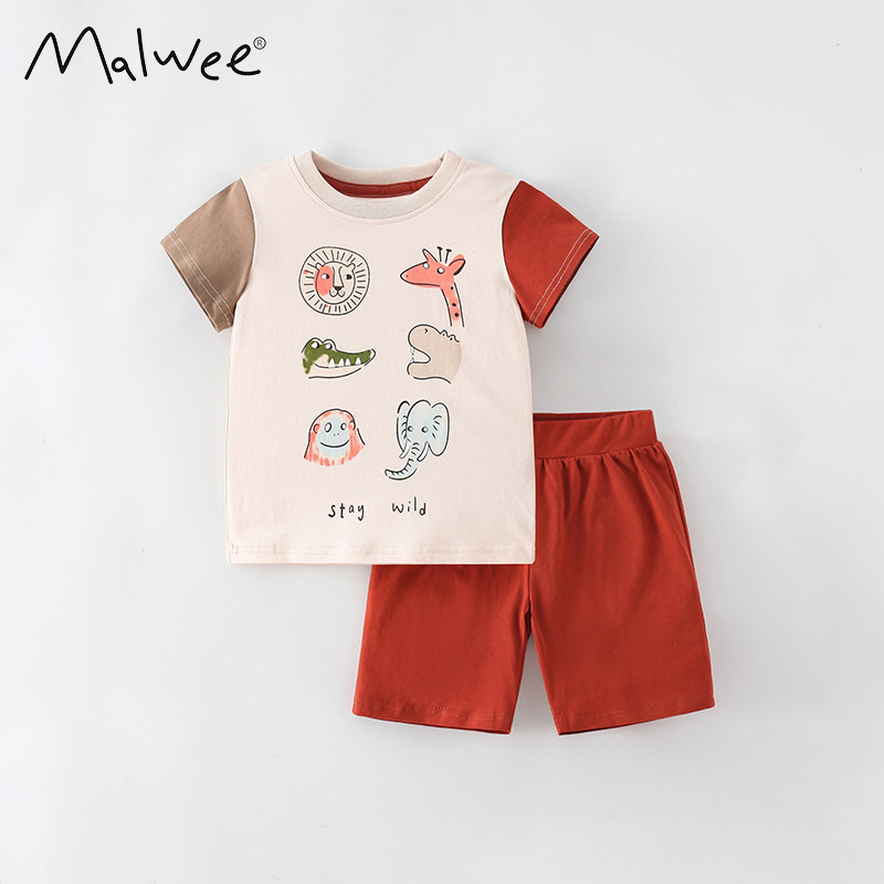 Malwee niños traje ropa de verano nuevo europeo y americano guapo bebé de dos piezas de manga corta ropa para niños
