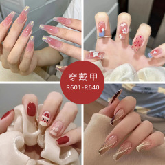 Wearable finished nail products wholesale post-00 manicure cute aurora girl whitening goddess style fake nails 24 pieces in box