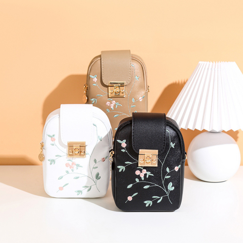 Bolso de mujer 2025 moda casual versátil bordado cierre cremallera bolso de hombro vertical bolso de teléfono móvil mochila image 1