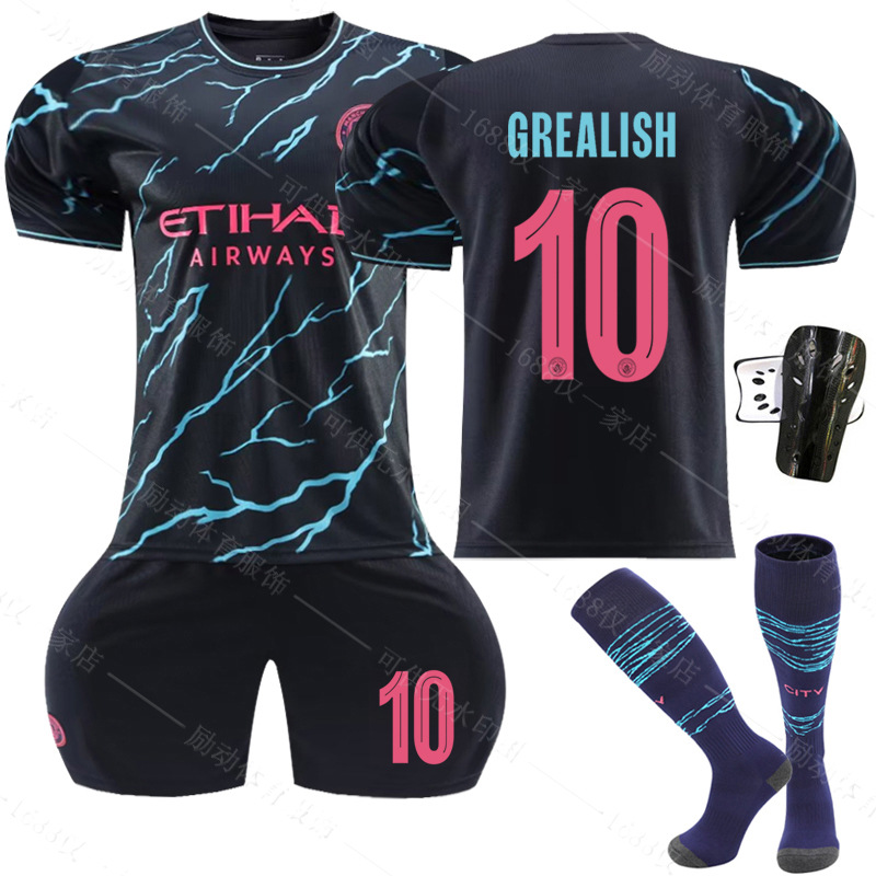 2023-24 Manchester City Away Champions League Edition Orange Jersey No. 9 Haaland No. 10 Grealish No. 17 De Bruyne Football Shirt