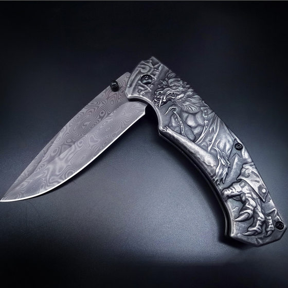 Damascus Knife Household Fruit Knife in stock All Steel Handle Folding Knife Cross Border Supply Sharp Jatters