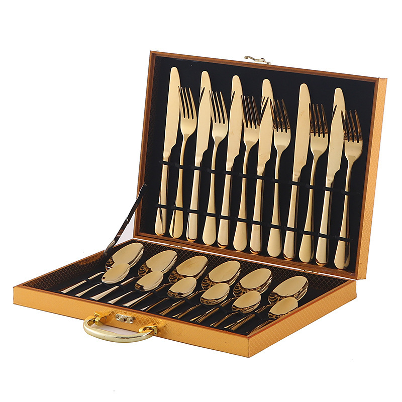 Juego de vajilla de acero inoxidable de Amazon transfronterizo 1010 Cuchillos, tenedores y cucharas de comida occidental Juego de 24 piezas Cuchillos y cucharas de bistec