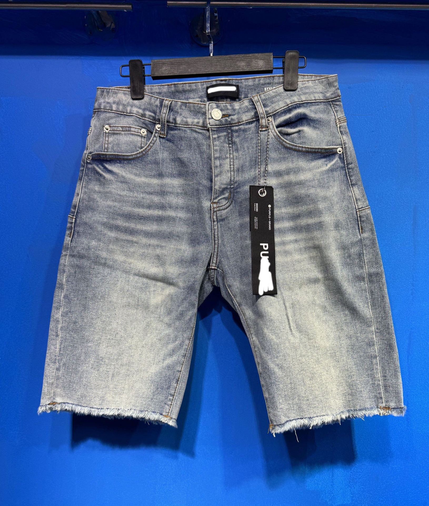 Marca de moda transfronteriza JB purple verano rectas vaqueros lavados de agua para hacer viejos agujeros vaqueros de hombre pantalones cortos de caño purple