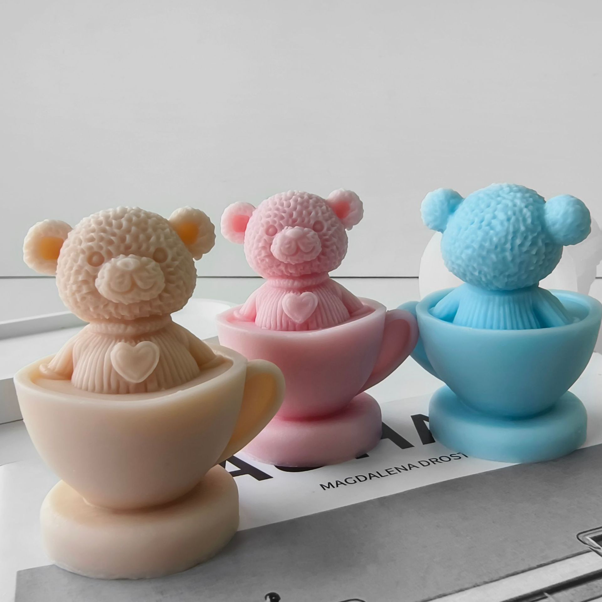 Taza de té DIY oso molde de arroz vela barra magnética jabón hecho a mano adorable oso decoración molde de adornos