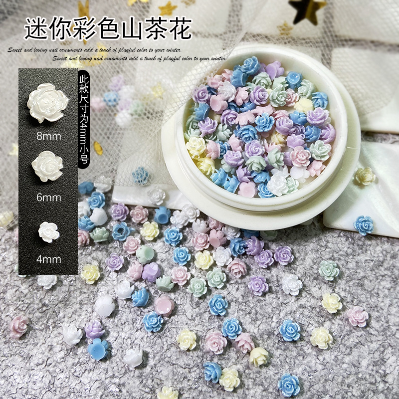 4MM 미니 슈퍼 작은 동백 네일 쥬얼리 스테레오 플라워 로즈 액세서리 혼합 페어리 올 매치