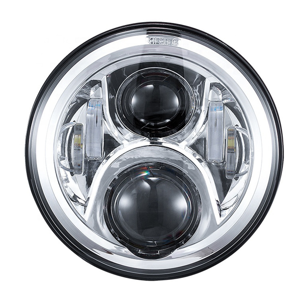 7inch Harley Wrangler Headlight 6-Bead 60W Modified Off-Road Motorcycle Led Headlight with Angel Eye White and Yellow