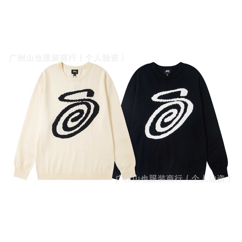 European and American Cross-border Stuxi New Knitted Sweater Arc Pattern Jacquard Couple All-match Round Neck Knitted Sweater Sweater