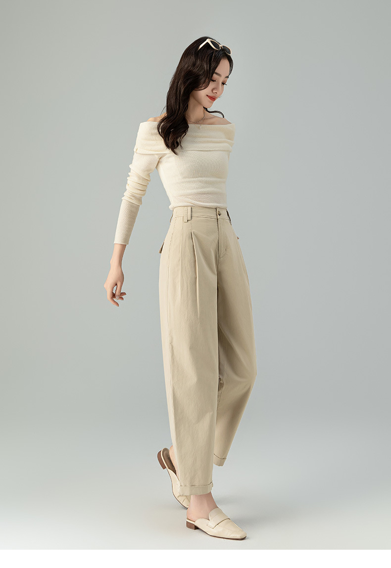 Quần ống rộng nữ vải Tencel cotton mỏng mùa xuân hè, dáng suông thon gọn ống thẳng — Màu kaki chi tiết 23
