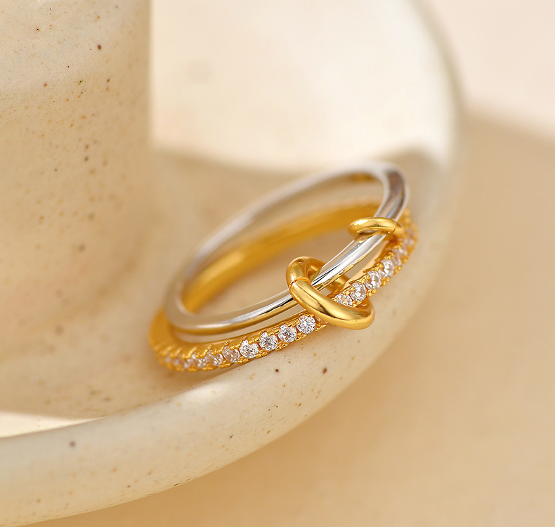 Bague Double Couche En Argent Sterling 925 Avec Diamants Élégante_voghion.com