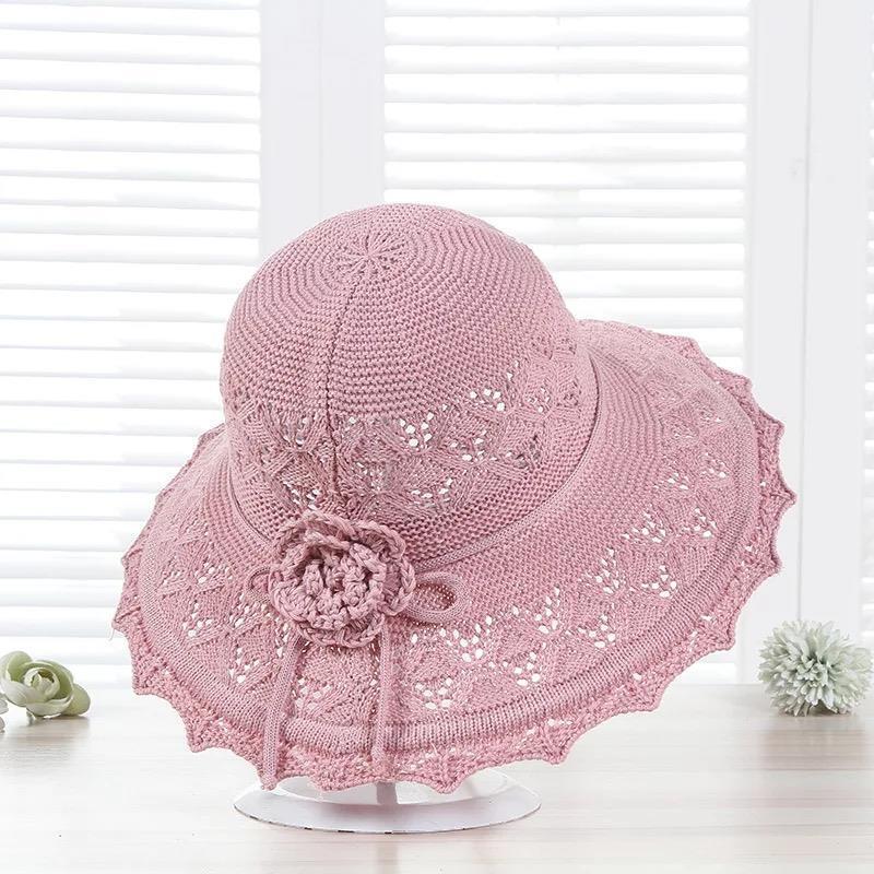 Women's Sweet Simple Style Flower Bow Knot Flowers Wide Eaves Cloche Hat display picture 6