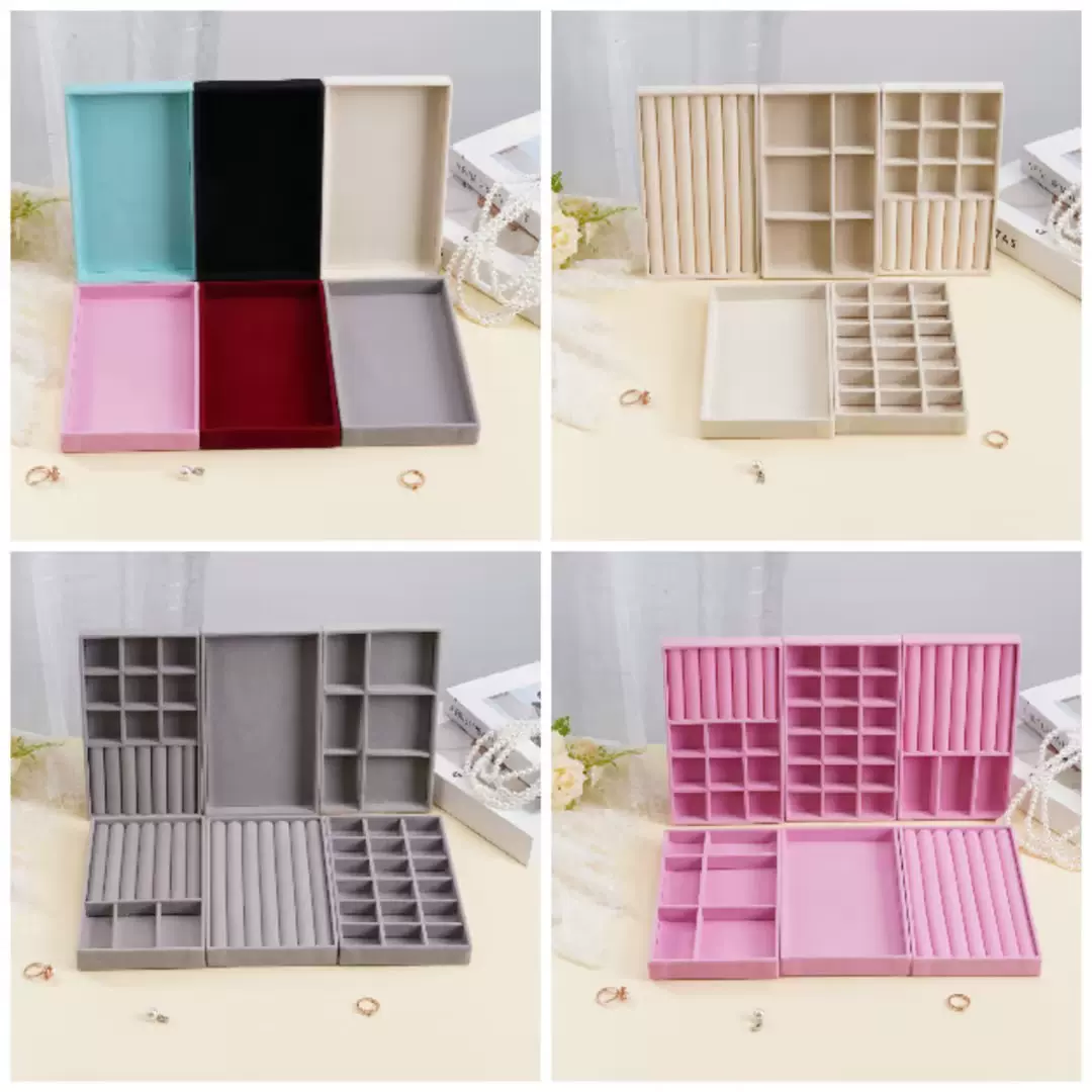 亚马逊外贸首饰盒跨境首饰配饰收纳盒可文创首饰盒绒布托盘收纳盒