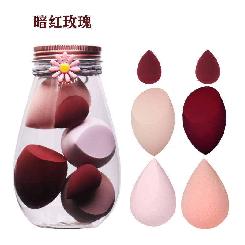 Puff de maquillaje de comercio exterior cuidadosamente seleccionado 7 juegos de huevos de belleza enlatados Botella a la deriva Esponja de maquillaje Mini