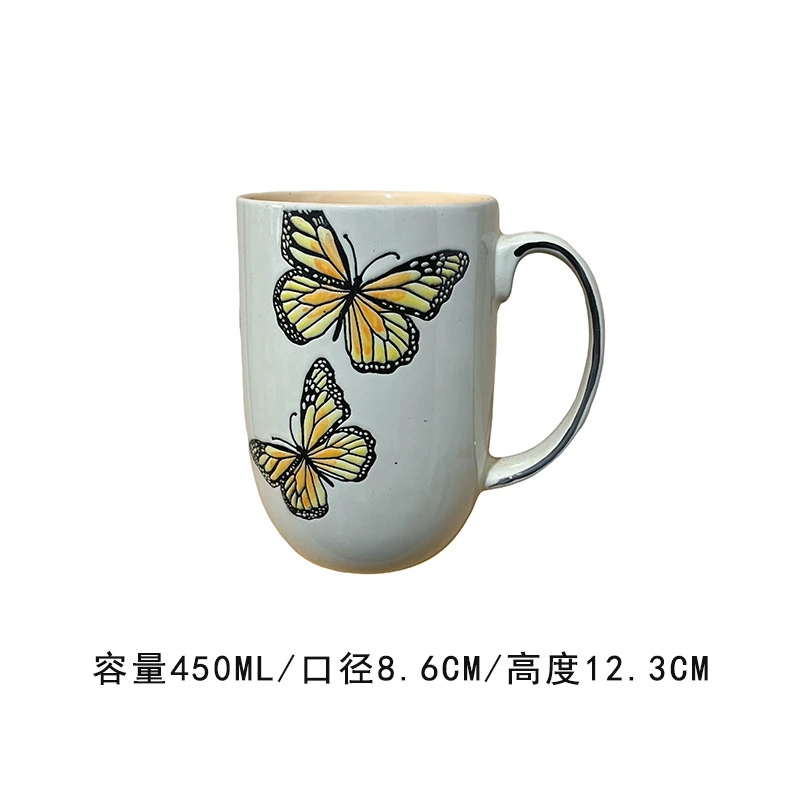 Ceramic mug hand-painted underglaze cat design, cute breakfast cup, microwave-safe