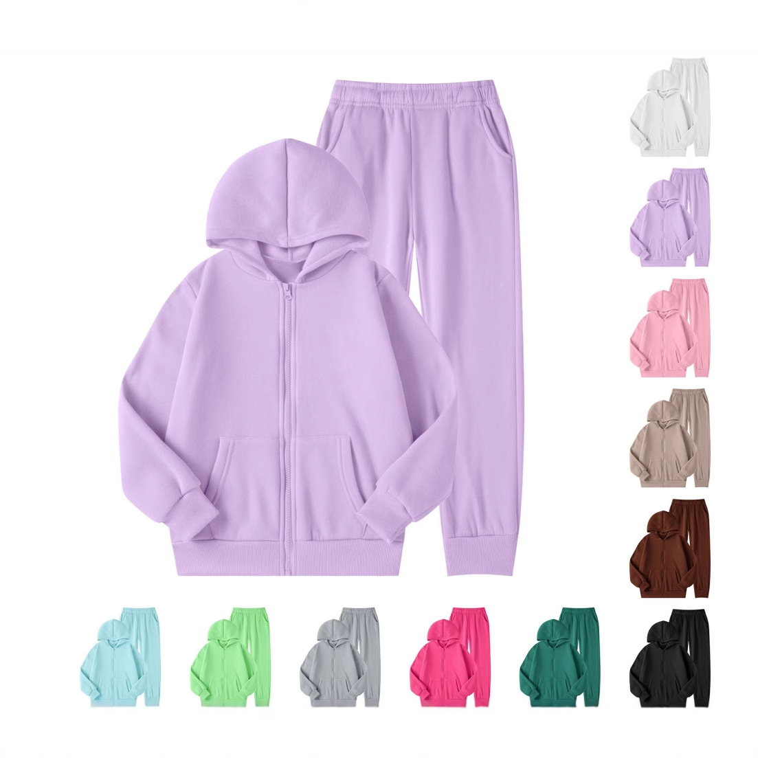 Children's Clothing Winter European and American Trendy Brand Boys' Fleece Sweatshirt Suit for Older Children and Girls Zipper Hooded Sportswear Multi-Color