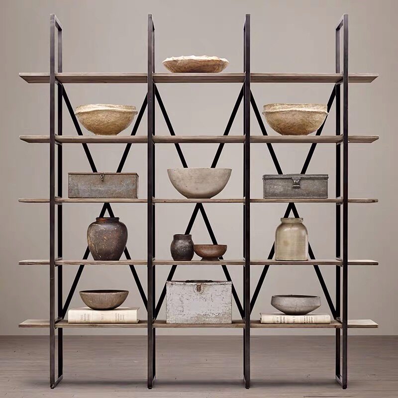 Estantes de almacenamiento multicapa de madera sólida retro estadounidenses estantes de estantería de sala de estar creativos de hierro forjado estantería de piso estantería de almacenamiento