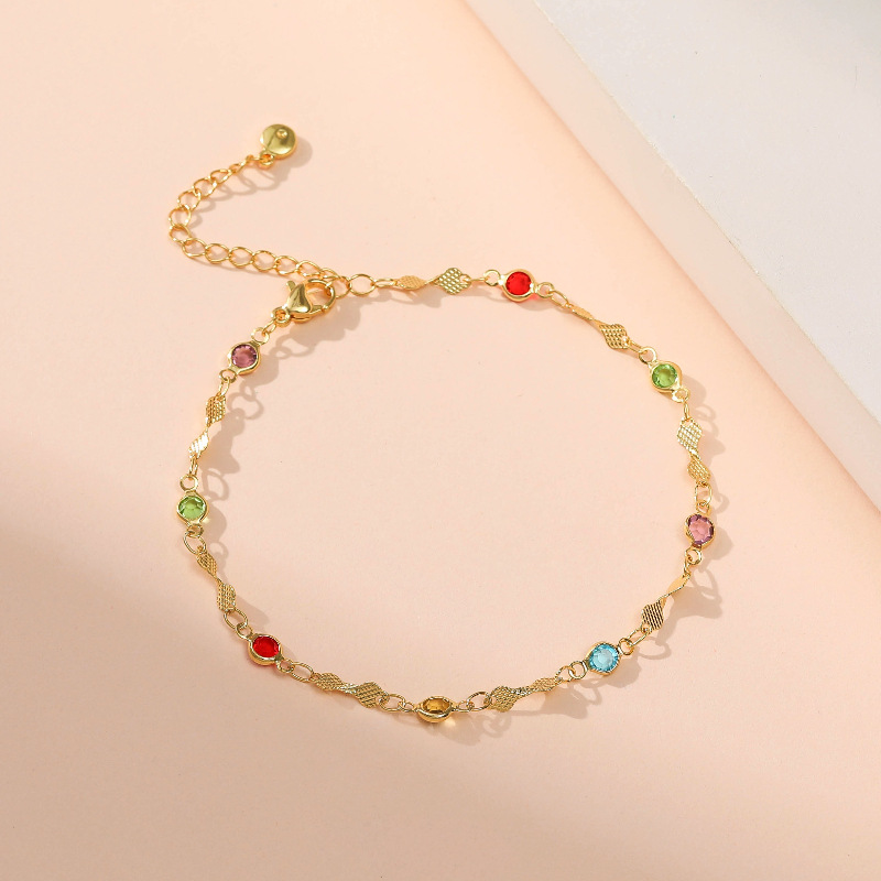 Color Zircon Adjustable Gold-plated Anklet Wholesale Nihaojewelry display picture 9