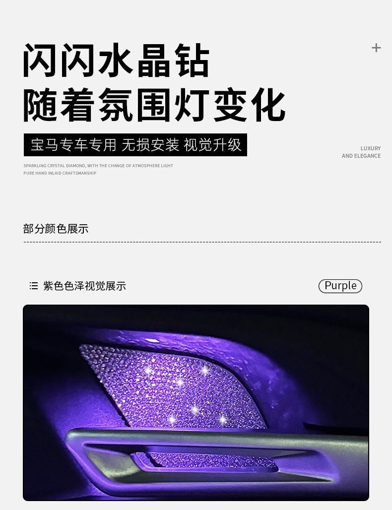 Car Interior Door Bowl Sticker New 3 Series I3X1X5X6X7 Ambient Light Decoration Diamond-Studded Interior Sticker Rearview Mirror Cover