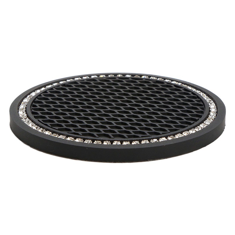 Cross-border Source spot round grid soft rubber diamond car water coasters non-slip creative storage car coasters