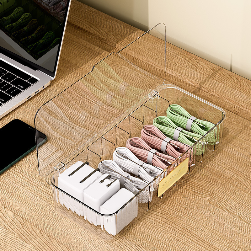 Data cable storage box desktop multi-function headset mobile phone charger charging cable drawer storage artifact organizing box
