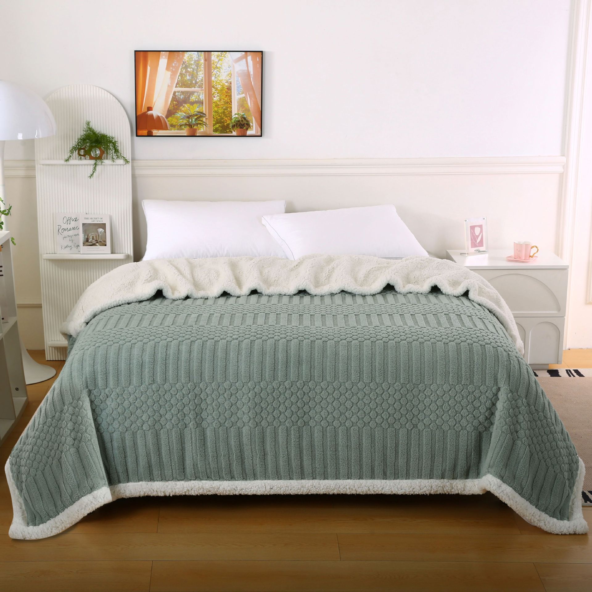 2024 nueva manta de terciopelo de doble capa de jacquard de punto, lana de cordero, sofá grueso, manta, edredón de invierno al por mayor