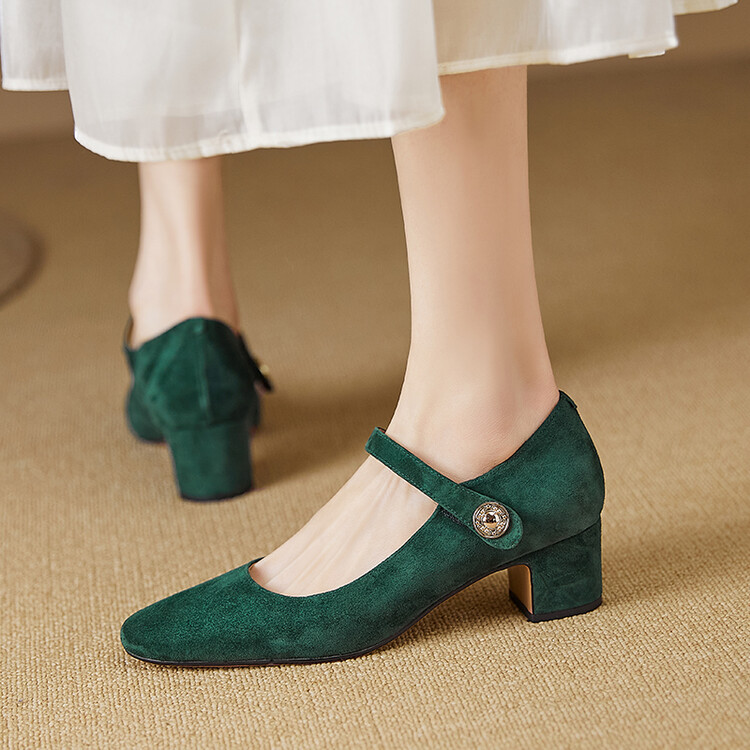 2026 Spring/Summer Mary Jane Shoes with Chunky Heels, Women's Shallow Slip-On Shoes with Strap and Velcro, Commuter Shoes for Women