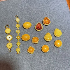 S925 シルバーゴールドメッキ象嵌天然蜜蝋ブレスレットビーズアクセサリー diy ブレスレット編組ロープ手作り半完成アクセサリー