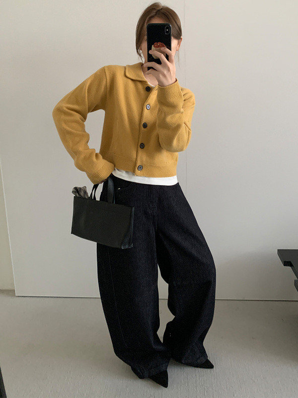 TG 学院风经典翻领毛衣女2025秋季新款软糯纯羊毛针织短开衫25839|undefined