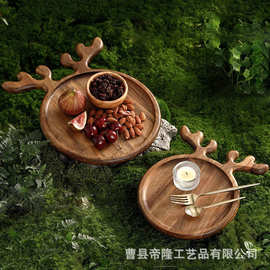 圣诞鹿角相思木托盘菜板家用派对厨房砧板水果盘木质儿童辅食餐盘