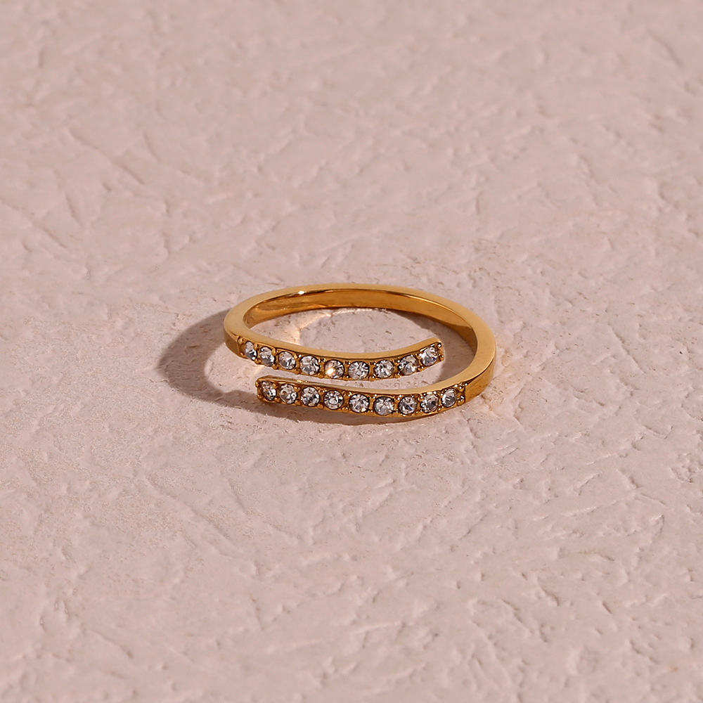 Adjustable Transparent Zircon Stainless Steel Ring