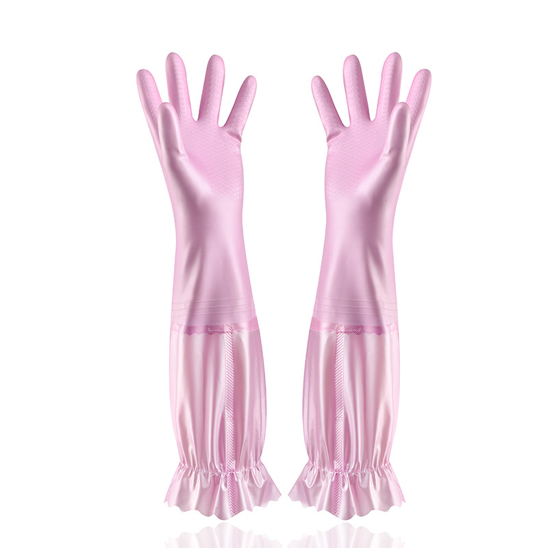 Engrosado flocado guantes de cocina para el hogar lavado de vajilla de limpieza de lavandería trabajo doméstico guantes de goma a prueba de agua forrado de lana al por mayor