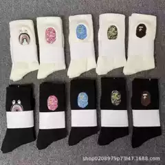 Ape Head Towel Socks Japanese Streetwear High Crew Cotton Sweat-Absorbing White Socks Solid Color Mid-Crew Thickened Casual Socks for Men and Women