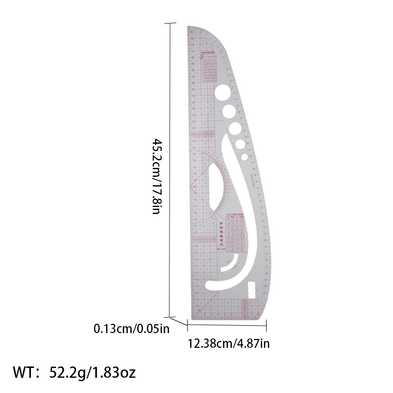 Regla de curva directa de fábrica Botón regla de arco regla de ropa regla de corte traje de regla de jaula de manga regla de tamaño colección