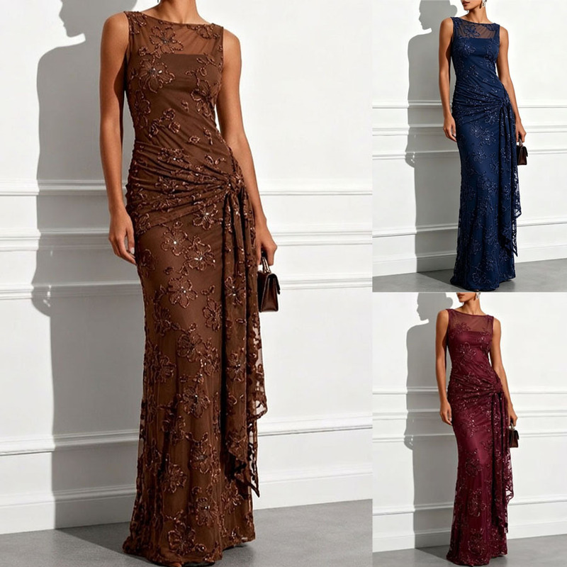 European and American Jacquard 2026 Stretchy Cross-Border Tie-Dress New Party Slim-Fit INS Spring-Summer Sleeveless Dress