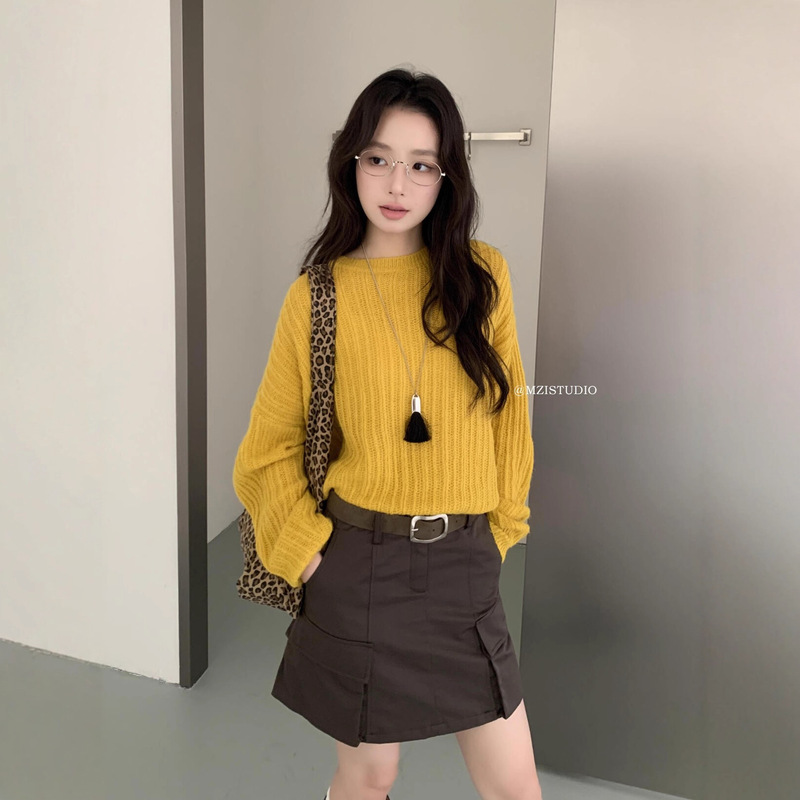 Clearance Sale, No Returns or Exchanges. Autumn and Winter Women's Korean-Style Minimalist Hollow-Out Loose-Fitting Slimming Versatile Round-Neck Sweater for Women 25671B
