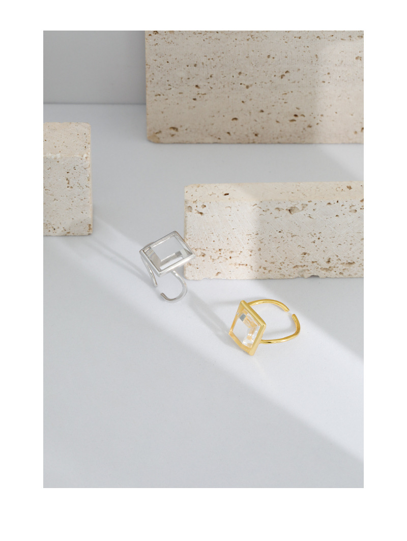 Fashion Square Sterling Silver Plating Crystal Open Ring