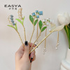 Metal Chinese hairpin with tassels from pearl, cheongsam, hair accessory, orchid, "fish tail" cut