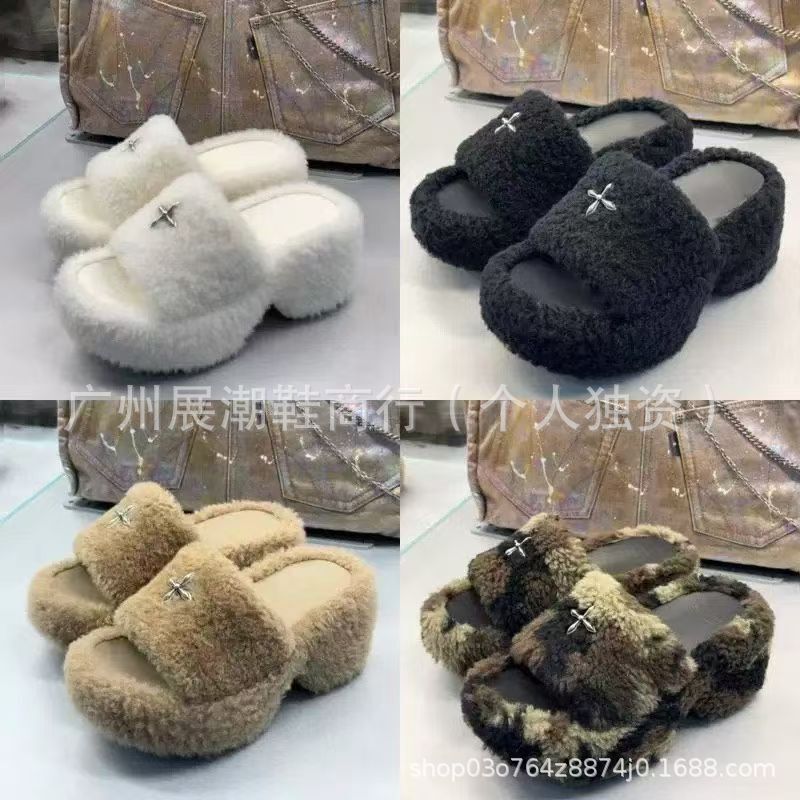 2025 Wedge Smfkk Cross Statue Fur Integrated High-Heeled Slippers Thick-Soled Multi-Color Wool Fur Casual Outer 2025 Wedge Smfkk Cross Statue Fur Integrated High-Heeled Slippers Thick-Soled Multi-Color Wool Fur Casual Outer